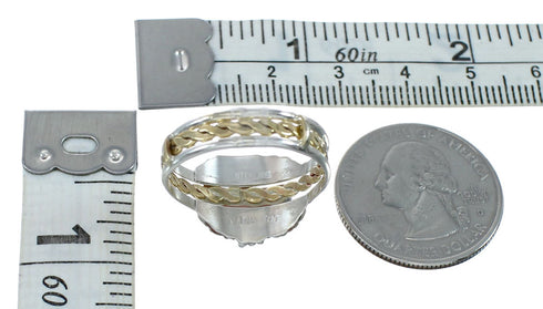 Sterling Silver 12KGF Coral Cubic Zirconia Feather Native American Ring Size 6 JX130864